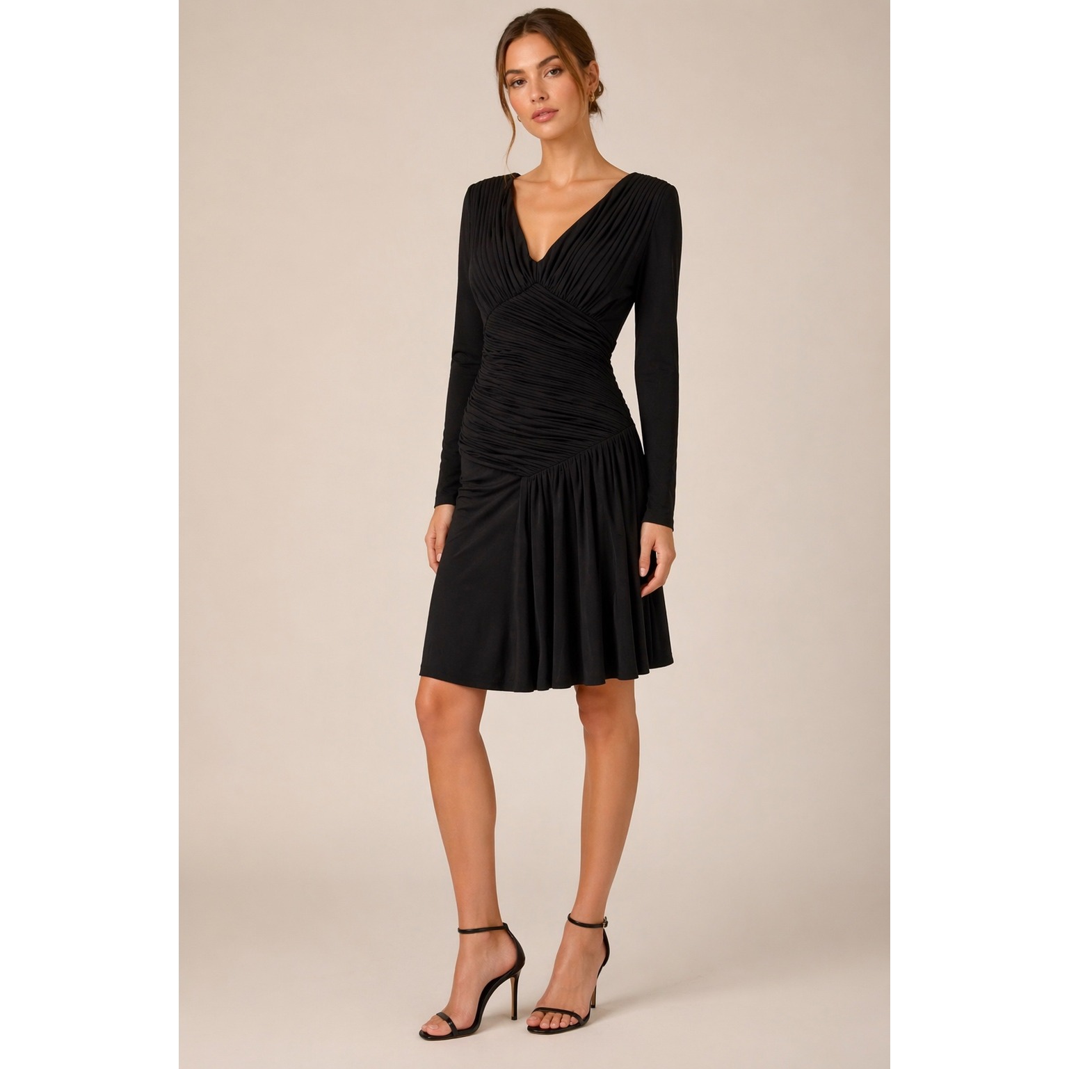 Ted Baker Fulvia Black Pleated Long Sleeve V Neck Dress Size Us 6 Nwt